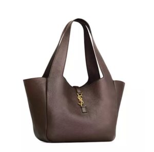 Dark Brown Le 5 a 7 Saint Laurent Grained Leather Tote Bag